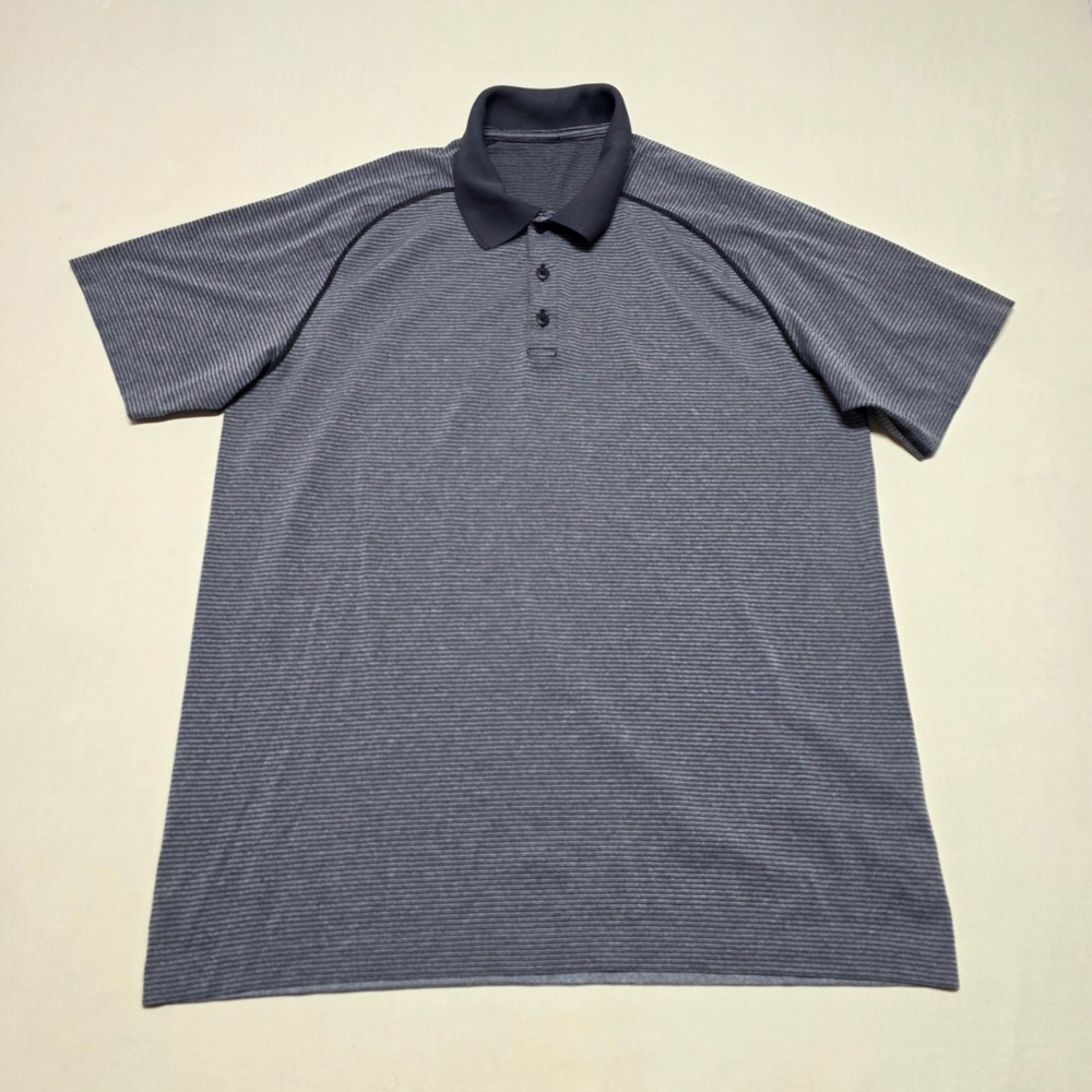 Lululemon Metal Vent Tech Polo Shirt Mens XL Gray Black Striped Short Sleeve